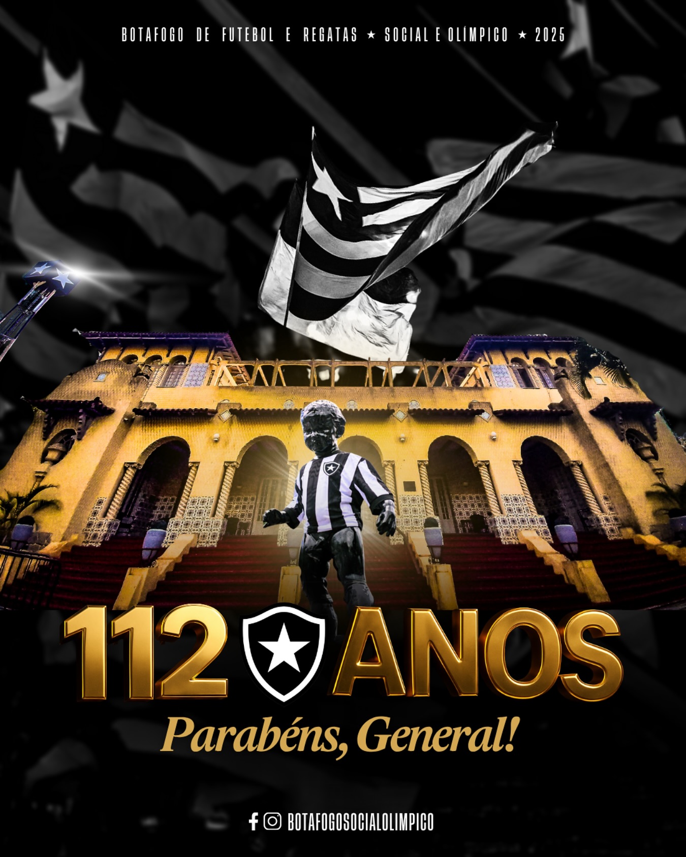 General Severiano, 112 anos! ⭐️
Aqui, escrevemos uma história que transcende o tempo.
General Severiano é o Botafogo em movimento. Berço dos maiores craques do planeta, segue pujante, cumprindo seu papel fundamental na construção do nosso Botafogo. É tradição pura e um legado que se perpetuará através dos séculos.
#Botafogo #GeneralSeveriano ★彡