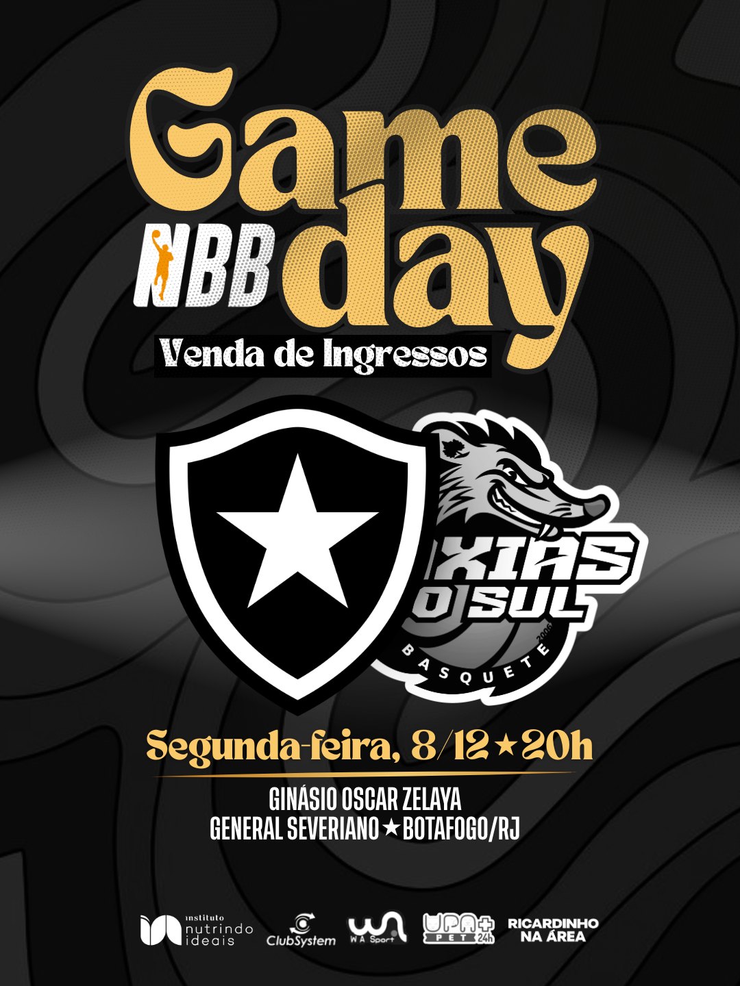 O Glorioso entra em quadra pelo NBB, dessa vez contra o Caxias do Sul, de olho nos playoffs.
🎫 Ingressos: LINK NA BIO 🔥
A arquibancada é o combustível da equipe!
Seu grito é o impulso que o time precisa!
Serviço:
Data: Segunda-feira, 8/12
Horário: 20h
Local: Av. Venceslau Brás, 72 - Botafogo/RJ
R$40 (Ingresso normal)
R$20 (Com a camisa do Botafogo)
R$80 (Área Premium no nível da quadra, com 2 bebidas incluídas e atendido por garçom)
🎫 Ingressos: LINK NA BIO 🔥
Sócios-proprietários e crianças até 6 anos não pagam.
#Botafogo #Basquete