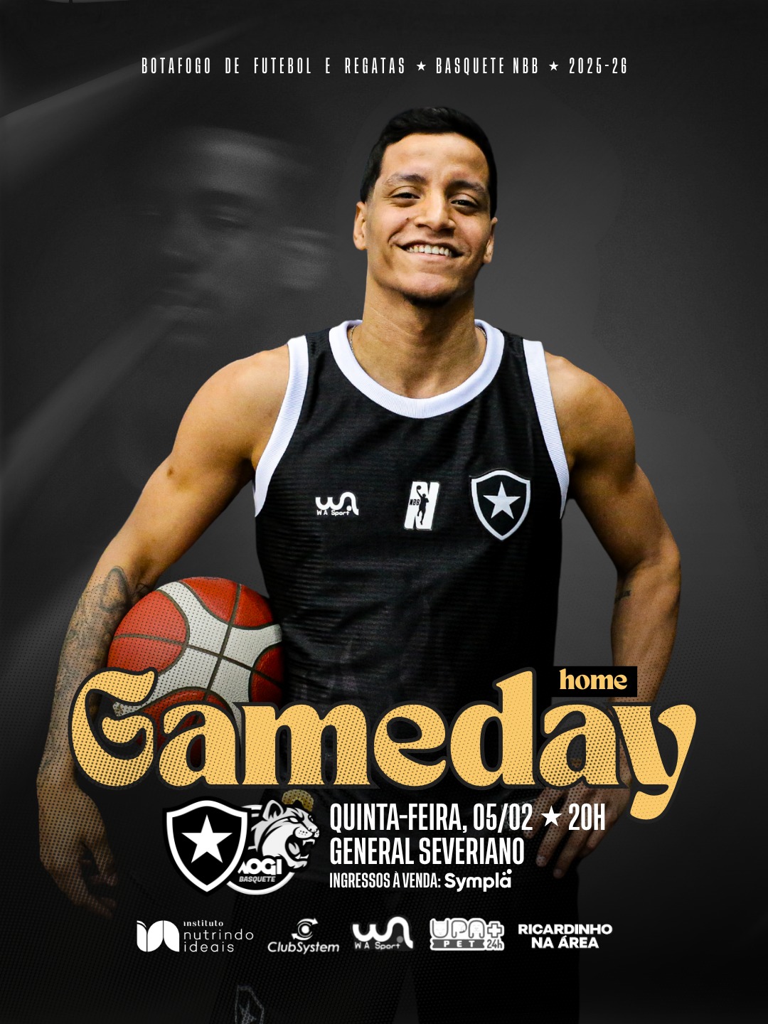 É HOJE! ⭐

O Glorioso entra em quadra pelo NBB, dessa vez contra o Mogi Basquete.

🔥 Ingressos: LINK NA BIO

A arquibancada é o combustível da equipe!
Seu grito é o impulso que o time precisa!
Sua presença é o diferencial pra começar com vitória!

Garanta já seu ingresso e venha viver de perto a energia de uma nova jornada do Fogão no NBB.

Serviço:
Data: Quinta-feira, 05/02
Horário: 20h
Local: Av. Venceslau Brás, 72 - Botafogo/RJ
R$40 (Ingresso normal)
R$20 (Com a camisa do Botafogo)
R$80 (Área Premium no nível da quadra, com 2 bebidas incluídas e atendido por garçom)

Sócios-proprietários e crianças até 6 anos não pagam.

#Botafogo #Basquete