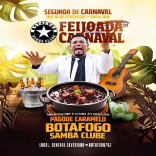 Venha curtir uma tarde de muita alegria, gastronomia e chopp gelado na sede de General Severiano em Botafogo.

Ingressos: LINK NA BIO! 🔥

Com muita música de qualidade, deliciosa feijoada e segurança garantida, você vai aproveitar o melhor do Carnaval da segunda feira.

Programação:
13h: início do evento com DJ
14h: início do serviço da Feijoada
15h30 às 17h: Pagode Caramelo
17h às 18h30: DJ
18h30 às 20h: Pagode Caramelo e Bateria show do Botafogo Samba Clube, com mestre sala e porta bandeira, passistas e toda a energia da escola no comando da festa

A festa das festas:
- Feijoada deliciosa para você saborear
- O agito não para com DJ nos intervalos com música dançante
- E muito samba e alegria tradicional dos eventos de General Severiano!

Ingressos:
R$ 90 (não sócios)
R$70 (sócios)

Com direito e buffet de feijoada livre, show de pagode e samba de qualidade.
Bebidas à parte.

Data: Segunda de Carnaval - 16 de fevereiro
Horário: 13h às 20h
Av. Venceslau Brás 72 - Botafogo/RJ

Não perca essa oportunidade de celebrar o Carnaval com feijoada de primeira, música de qualidade e total segurança.

#Botafogo #Carnaval