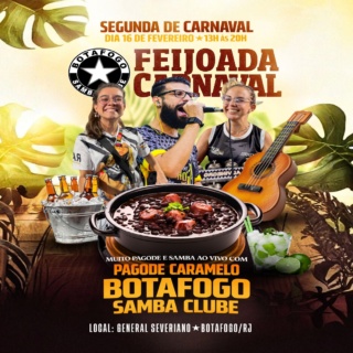Venha curtir uma tarde de muita alegria, gastronomia e chopp gelado na sede de General Severiano em Botafogo.

Ingressos: LINK NA BIO! 🔥

Com muita música de qualidade, deliciosa feijoada e segurança garantida, você vai aproveitar o melhor do Carnaval da segunda feira.

Programação:
13h: início do evento com DJ
14h: início do serviço da Feijoada
15h30 às 17h: Pagode Caramelo
17h às 18h30: DJ
18h30 às 20h: Pagode Caramelo e Bateria show do Botafogo Samba Clube, com mestre sala e porta bandeira, passistas e toda a energia da escola no comando da festa

A festa das festas:
- Feijoada deliciosa para você saborear
- O agito não para com DJ nos intervalos com música dançante
- E muito samba e alegria tradicional dos eventos de General Severiano!

Ingressos:
R$ 90 (não sócios)
R$70 (sócios)

Com direito e buffet de feijoada livre, show de pagode e samba de qualidade.
Bebidas à parte.

Data: Segunda de Carnaval - 16 de fevereiro
Horário: 13h às 20h
Av. Venceslau Brás 72 - Botafogo/RJ

Não perca essa oportunidade de celebrar o Carnaval com feijoada de primeira, música de qualidade e total segurança.

#Botafogo #Carnaval