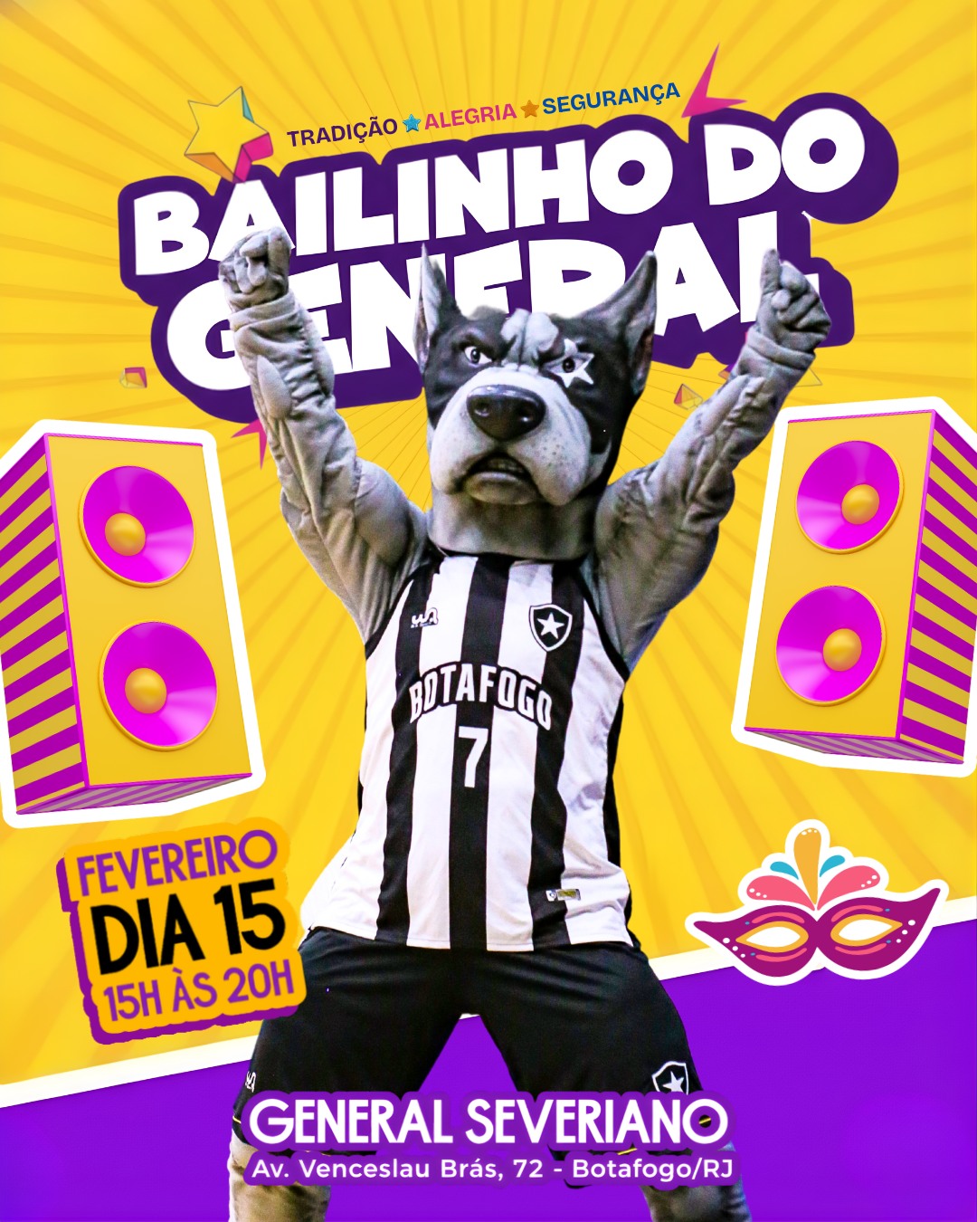 É HOJE!
Vendas abertas: LINK NA BIO! 🔥
Neste domingo de Carnaval (15/02), entre 15h e 20h, dentro do projeto VERÃO EM GENERAL, o melhor programa da família carioca já tem lugar certo: o Bailinho do General.
O baile infantil mais querido da cidade está de volta a General Severiano, ocupando o Deck e o Largo do Deck com muita cor, música e alegria. Um evento pensado para crianças e adultos curtirem juntos, com segurança, conforto e aquele clima de carnaval que todo mundo ama.
Prepare sua fantasia e venha viver uma experiência inesquecível!
Atrações:
- Presença icônica do mascote do Fogão
- Tradicional bandinha de Carnaval com as inesquecíveis marchinhas
- DJ e brindes variados para alegrar as crianças e toda a família
- Comidinhas deliciosas
- Animador botafoguense com assistentes e muita atividades.
- Aquecimento carnavalesco
- Batalha de confetes e serpentinas
- Concurso de fantasias
- Micareta alvinegra para toda a família
- Interatividade com a bandinha de carnaval
Venha brincar o carnaval em General Severiano e criar memórias cheias de música, sorrisos e emoção. Segurança, folia e alegria garantidas.
Serviço:
Data: Domingo de Carnaval, 15/02
Horário: 15h às 20h
Local: General Severiano - Botafogo/RJ
Ingressos: LINK NA BIO
#Botafogo #Carnaval