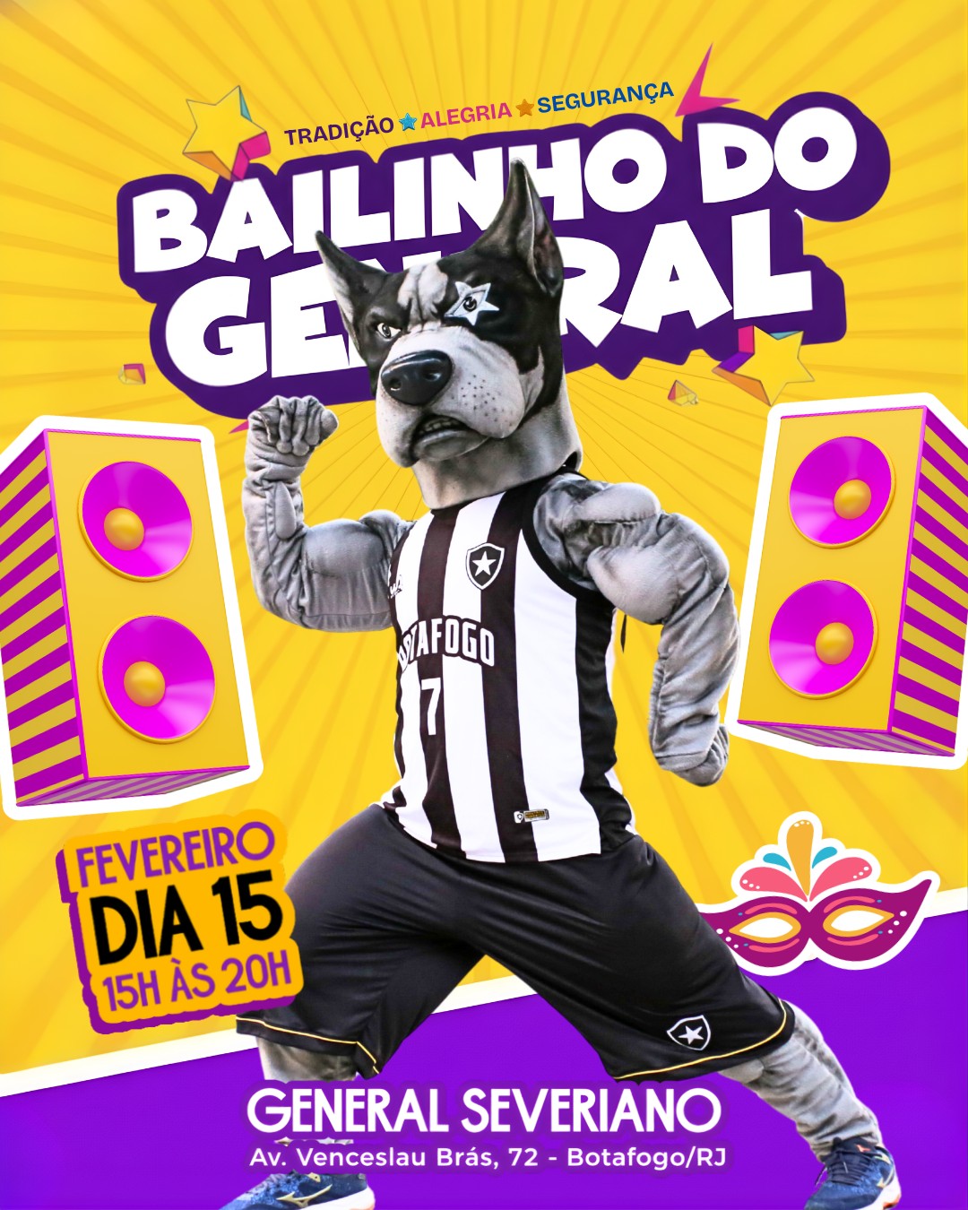 Vendas abertas: LINK NA BIO! 🔥

No domingo de Carnaval (15/02), entre 15h e 20h, dentro do projeto VERÃO EM GENERAL, o melhor programa da família carioca já tem lugar certo: o Bailinho do General.

O baile infantil mais querido da cidade está de volta a General Severiano, ocupando o Deck e o Largo do Deck com muita cor, música e alegria. Um evento pensado para crianças e adultos curtirem juntos, com segurança, conforto e aquele clima de carnaval que todo mundo ama.

Prepare sua fantasia e venha viver uma experiência inesquecível!

Atrações:
- Presença icônica do mascote do Fogão
- Tradicional bandinha de Carnaval com as inesquecíveis marchinhas
- DJ e brindes variados para alegrar as crianças e toda a família
- Comidinhas deliciosas
- Animador botafoguense com assistentes e muita atividades.
- Aquecimento carnavalesco
- Batalha de confetes e serpentinas
- Concurso de fantasias
- Micareta alvinegra para toda a família
- Interatividade com a bandinha de carnaval

Venha brincar o carnaval em General Severiano e criar memórias cheias de música, sorrisos e emoção. Segurança, folia e alegria garantidas.

Serviço:
Data: Domingo de Carnaval, 15/02
Horário: 15h às 20h
Local: General Severiano - Botafogo/RJ
Ingressos: LINK NA BIO

#Botafogo #Carnaval