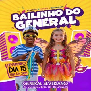 Vendas abertas: LINK NA BIO! 🔥
No domingo de Carnaval (15/02), entre 15h e 20h, dentro do projeto VERÃO EM GENERAL, o melhor programa da família carioca já tem lugar certo: o Bailinho do General.
O baile infantil mais querido da cidade está de volta a General Severiano, ocupando o Deck e o Largo do Deck com muita cor, música e alegria. Um evento pensado para crianças e adultos curtirem juntos, com segurança, conforto e aquele clima de carnaval que todo mundo ama.
Prepare sua fantasia e venha viver uma experiência inesquecível!
Atrações:
- Presença icônica do mascote do Fogão
- Tradicional bandinha de Carnaval com as inesquecíveis marchinhas
- DJ e brindes variados para alegrar as crianças e toda a família
- Comidinhas deliciosas
- Animador botafoguense com assistentes e muita atividades.
- Aquecimento carnavalesco
- Batalha de confetes e serpentinas
- Concurso de fantasias
- Micareta alvinegra para toda a família
- Interatividade com a bandinha de carnaval
Venha brincar o carnaval em General Severiano e criar memórias cheias de música, sorrisos e emoção. Segurança, folia e alegria garantidas.
Serviço:
Data: Domingo de Carnaval, 15/02
Horário: 15h às 20h
Local: General Severiano - Botafogo/RJ
Ingressos: LINK NA BIO
#Botafogo #Carnaval