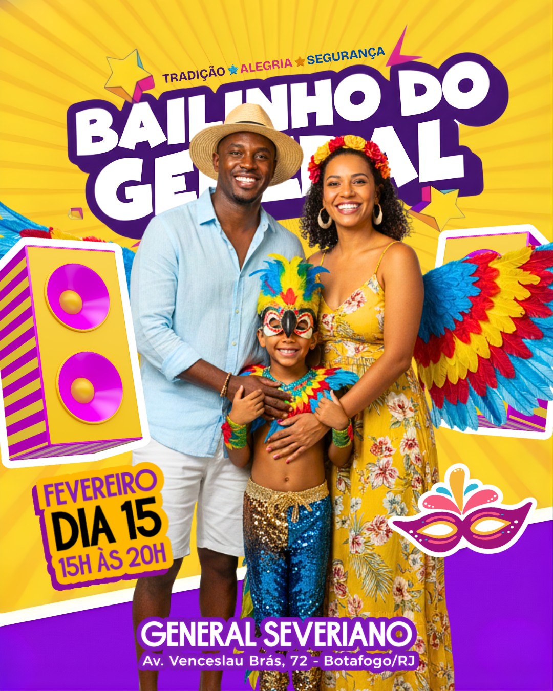 Vendas abertas: LINK NA BIO! 🔥
No domingo de Carnaval (15/02), entre 15h e 20h, dentro do projeto VERÃO EM GENERAL, o melhor programa da família carioca já tem lugar certo: o Bailinho do General.
O baile infantil mais querido da cidade está de volta a General Severiano, ocupando o Deck e o Largo do Deck com muita cor, música e alegria. Um evento pensado para crianças e adultos curtirem juntos, com segurança, conforto e aquele clima de carnaval que todo mundo ama.
Prepare sua fantasia e venha viver uma experiência inesquecível!
Atrações:
- Presença icônica do mascote do Fogão
- Tradicional bandinha de Carnaval com as inesquecíveis marchinhas
- DJ e brindes variados para alegrar as crianças e toda a família
- Comidinhas deliciosas
- Animador botafoguense com assistentes e muita atividades.
- Aquecimento carnavalesco
- Batalha de confetes e serpentinas
- Concurso de fantasias
- Micareta alvinegra para toda a família
- Interatividade com a bandinha de carnaval
Venha brincar o carnaval em General Severiano e criar memórias cheias de música, sorrisos e emoção. Segurança, folia e alegria garantidas.
Serviço:
Data: Domingo de Carnaval, 15/02
Horário: 15h às 20h
Local: General Severiano - Botafogo/RJ
Ingressos: LINK NA BIO
#Botafogo #Carnaval
